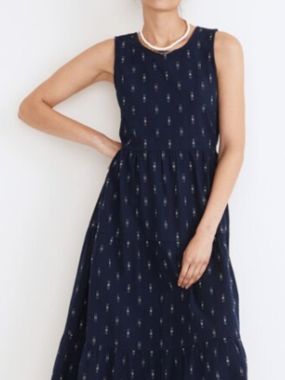 ✨ Madewell Cattail Cutout Tiered Midi Dress in Navy Jacquard Size M ✨